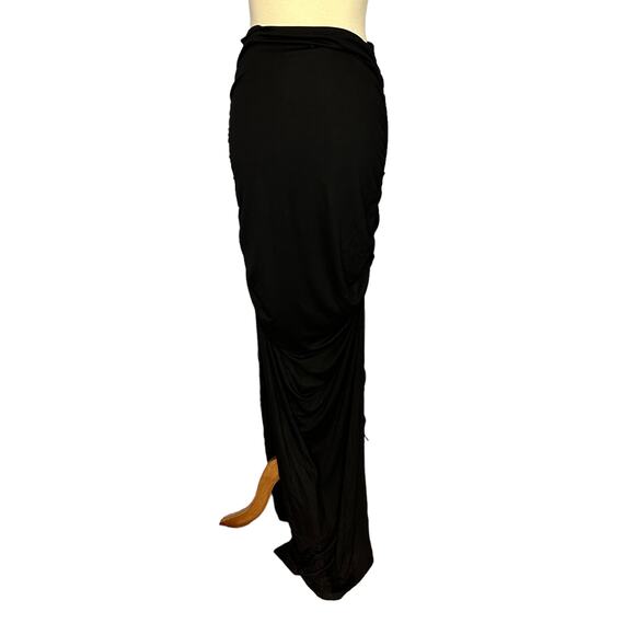 Superdown Black Ruched Maxi Skirt LARGE High Side Slits Revolve Domique $92 NEW - Picture 3 of 12